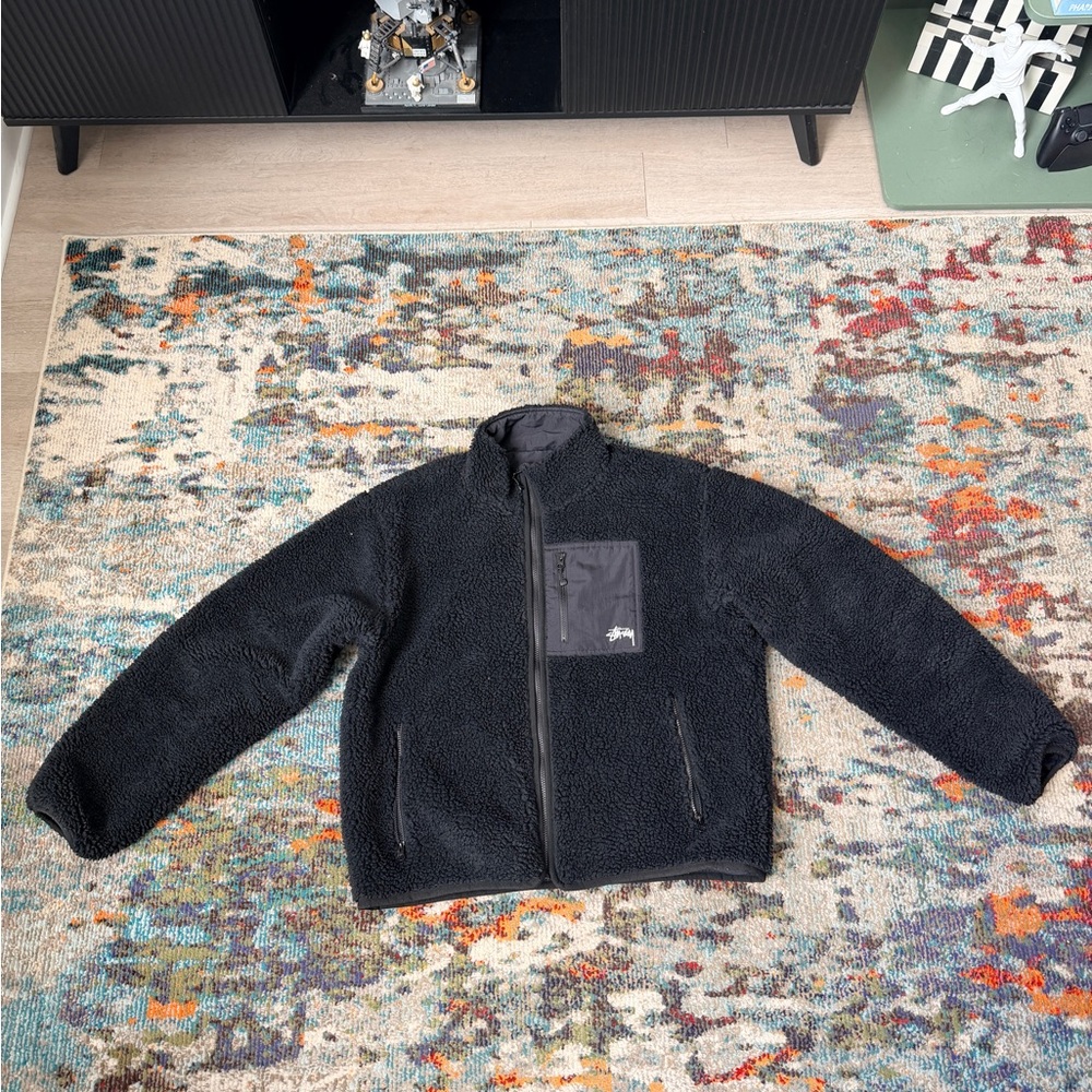 Stussy Black Sherpa Jacket - XL